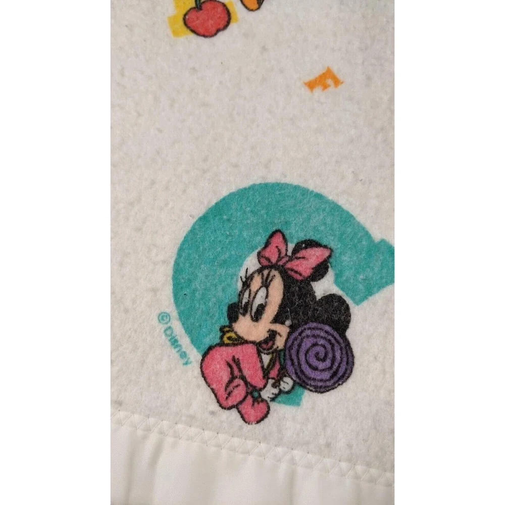 Dundee Mickey Mouse Babies ABC's Nylon Trim Poly Acrylic Baby Blanket 35X44 USA